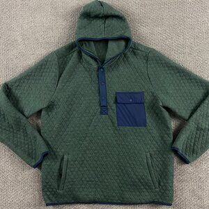 Marine Layer Corbet Quilted Snap Hoodie Men's XL Green with Blue Trim Pullover